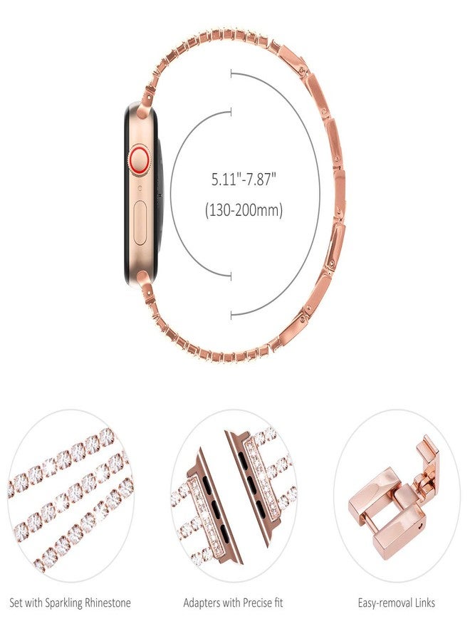 سوار NewWays متوافق مع ساعة Apple Watch مقاس 42 مم (سلسلة 11، 10، 9، 8، 7) و41 مم و40 مم (سلسلة SE) و38 مم (سلسلة 6، 5، 4، 3)، سوار مرصع بألماس لامع براق لساعة iWatch النسائية، لون ذهبي وردي - Image 3